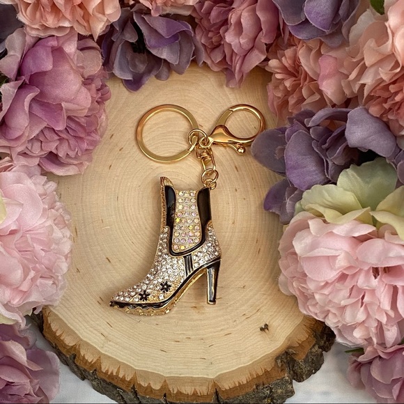 Silver and Black Crystal High Heel Boot Keychain Charm - Picture 8 of 16